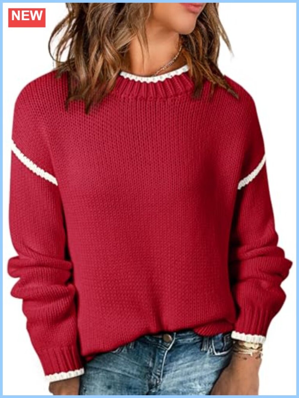 Womens Crewneck Long Sleeve Knit Pullover Sweater Loose Relaxed